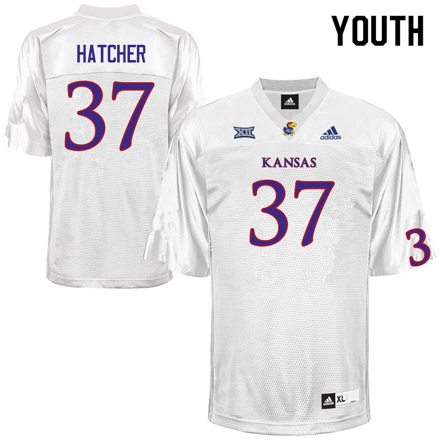 Youth #37 Hayden Hatcher Kansas Jayhawks College Football Jerseys Sale-White